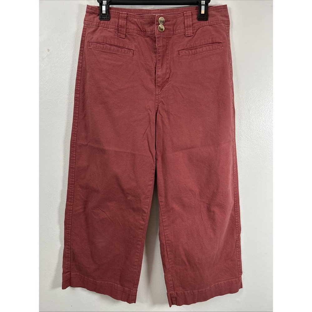 A New Day Women 10 Pants Red High Rise Wide Leg Cropped Stretch 6464
